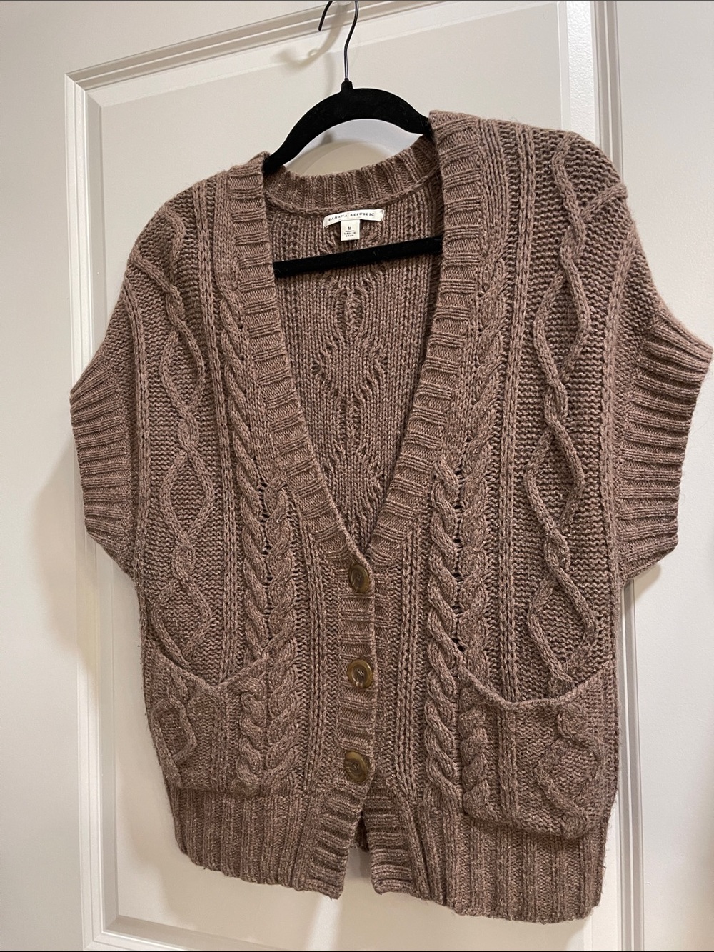 Banana Republic Taupe Cable-Knit Short-Sleeve Vest